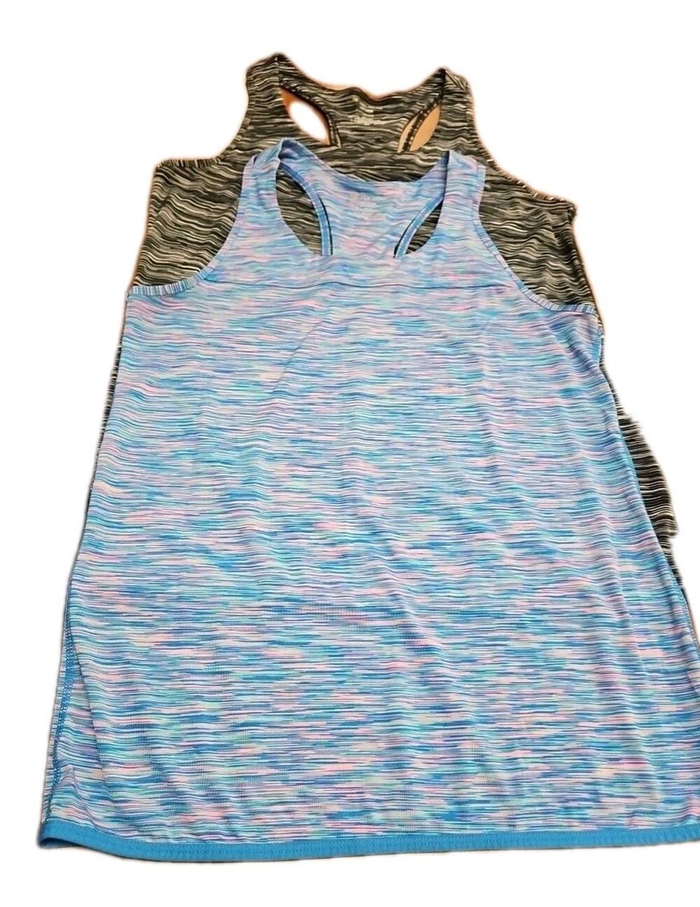 TWO (2)Tek Gear Dry Tek Tank Shirts Womens Size Med 1 Pink Blue 2 BlackWhite Str